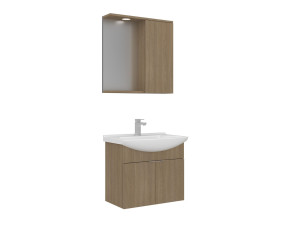 Conjunto de mueble con lavabo y espejo (2 piezas) «Purus 65» - 65 x 50 x 58 cm - Roble