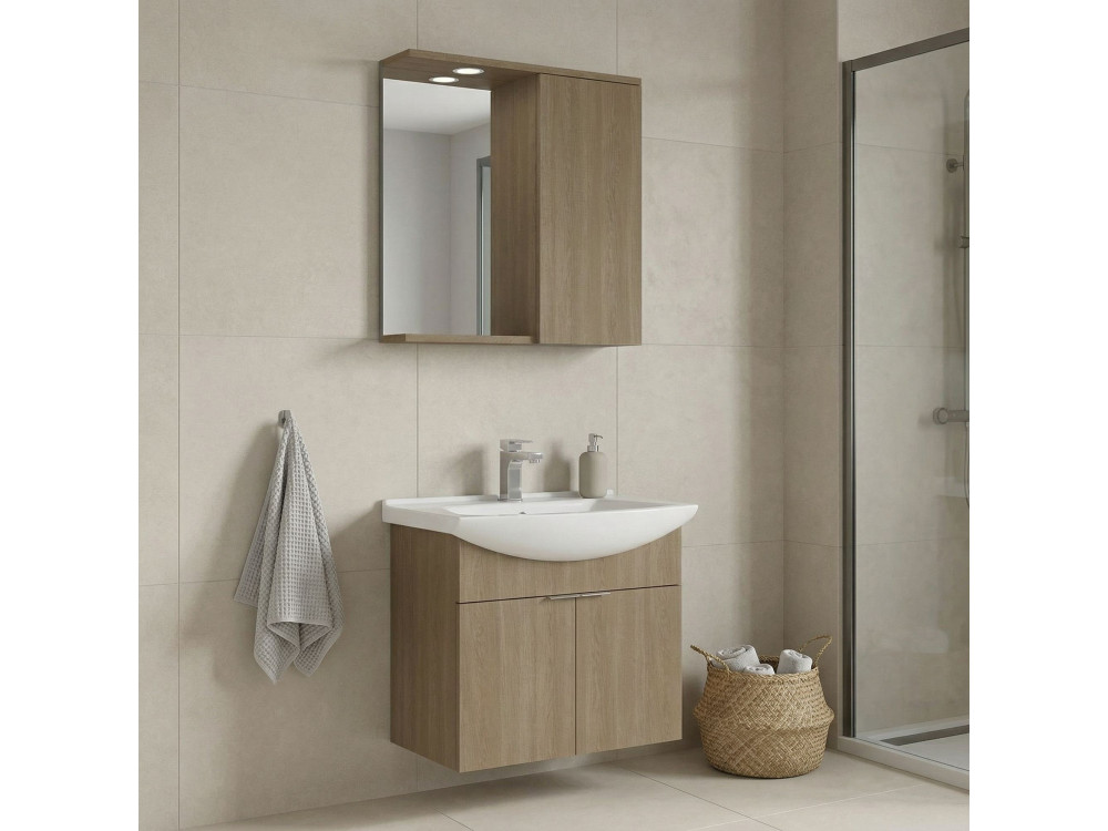 Conjunto de mueble con lavabo y espejo (2 piezas) «Purus 65» - 65 x 50 x 58 cm - Roble