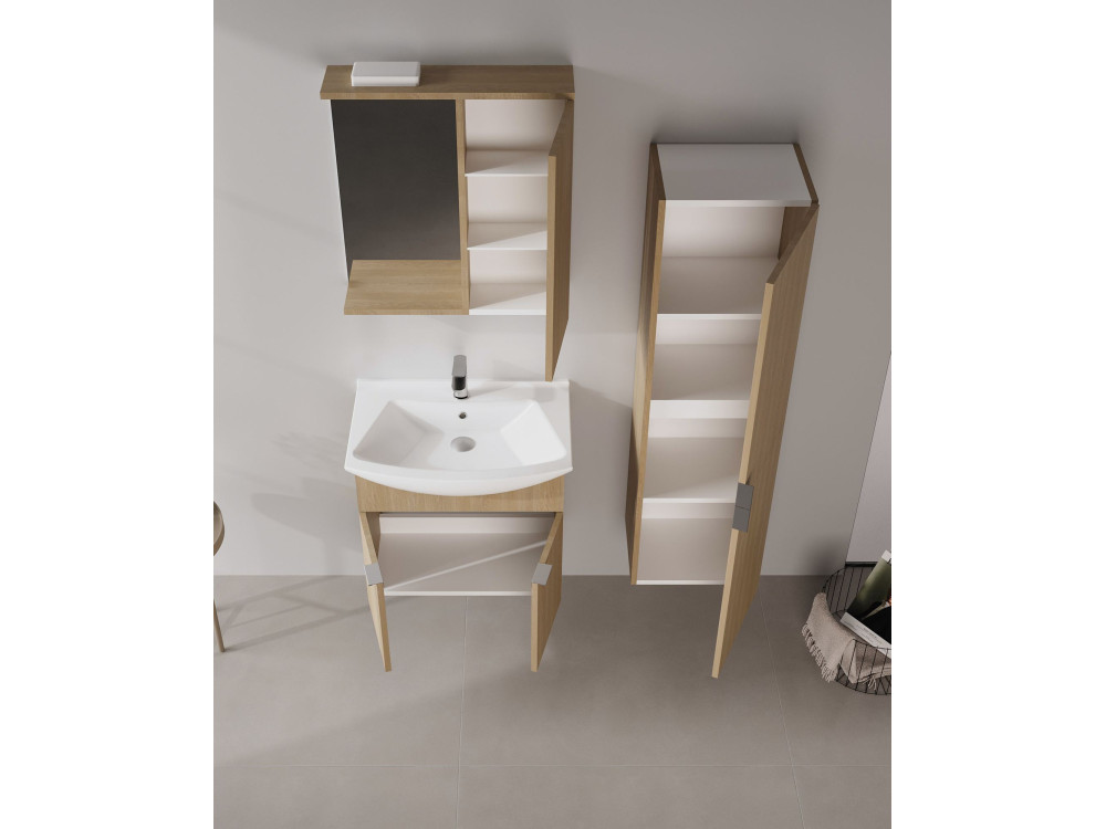 Conjunto de mueble con lavabo y espejo (2 piezas) «Purus 65» - 65 x 50 x 58 cm - Roble