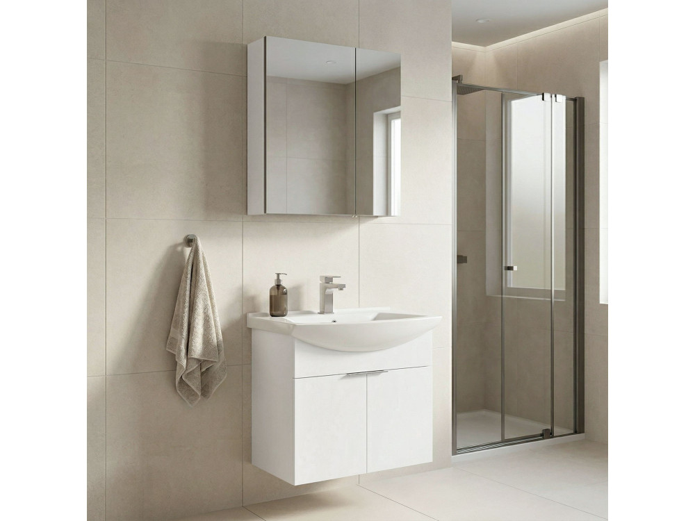 Conjunto de mueble con lavabo y espejo (2 piezas) «Purus 65» - 65 x 50 x 58 cm - Blanco