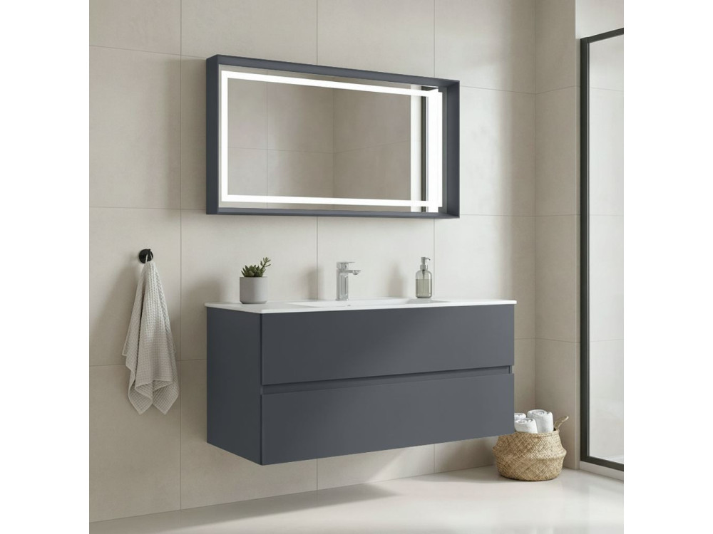Conjunto de mueble con lavabo y espejo (2 piezas) «Nest 121 v2» - 121 x 51 x 55 cm - Antracita mate