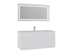 Conjunto de mueble con lavabo y espejo (2 piezas) «Nest 121 v2» - 121 x 51 x 55 cm - Blanco mate