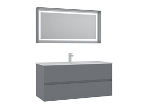 Conjunto de mueble con lavabo y espejo (2 piezas) «Nest 121 v2» - 121 x 51 x 55 cm - Gris mate