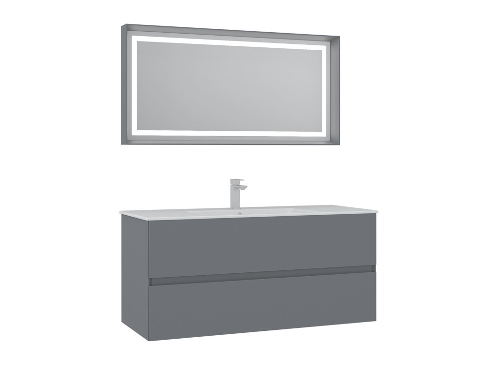 Conjunto de mueble con lavabo y espejo (2 piezas) «Nest 121 v2» - 121 x 51 x 55 cm - Gris mate