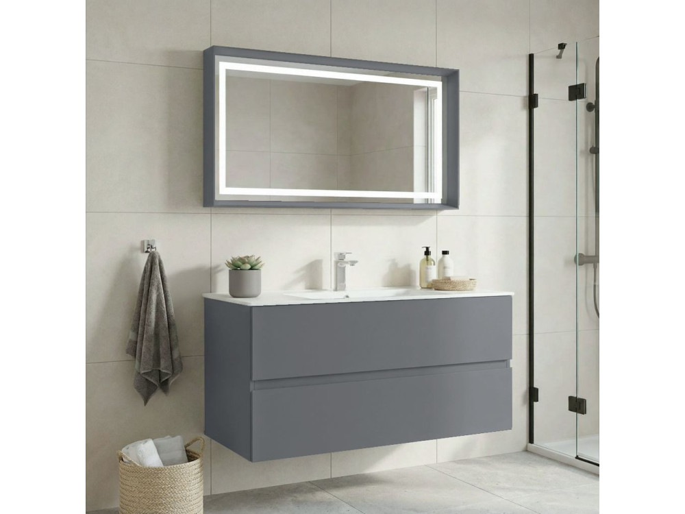Conjunto de mueble con lavabo y espejo (2 piezas) «Nest 121 v2» - 121 x 51 x 55 cm - Gris mate