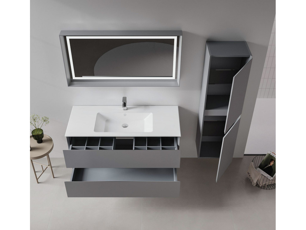 Conjunto de mueble con lavabo y espejo (2 piezas) «Nest 121 v2» - 121 x 51 x 55 cm - Gris mate