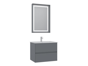 Conjunto de mueble con lavabo y espejo (2 piezas) «Nest 71 v2» - 71 x 51 x 55 cm - Gris mate