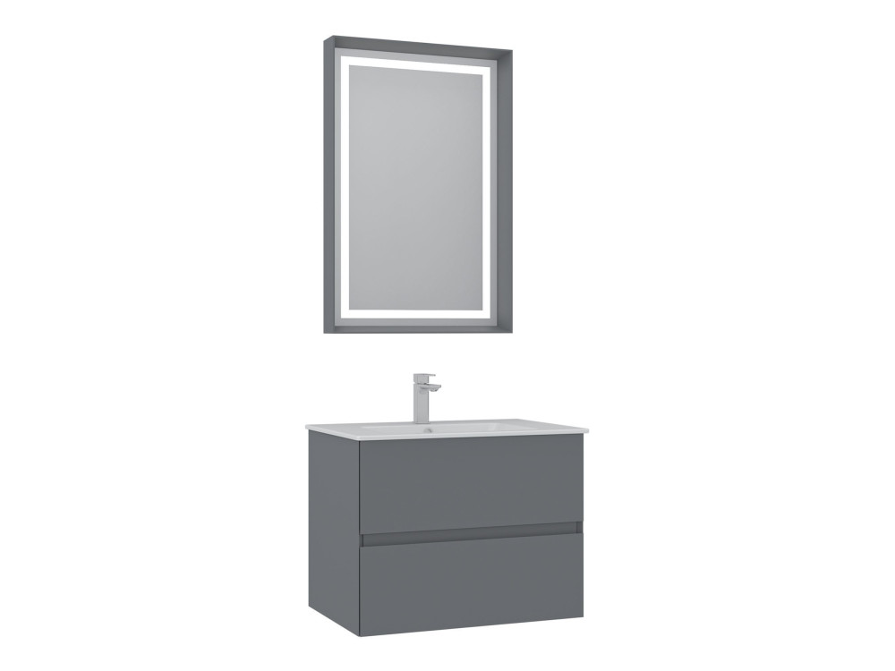 Conjunto de mueble con lavabo y espejo (2 piezas) «Nest 71 v2» - 71 x 51 x 55 cm - Gris mate