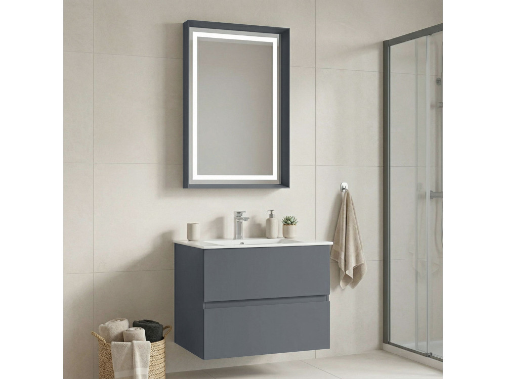 Conjunto de mueble con lavabo y espejo (2 piezas) «Nest 71 v2» - 71 x 51 x 55 cm - Gris mate