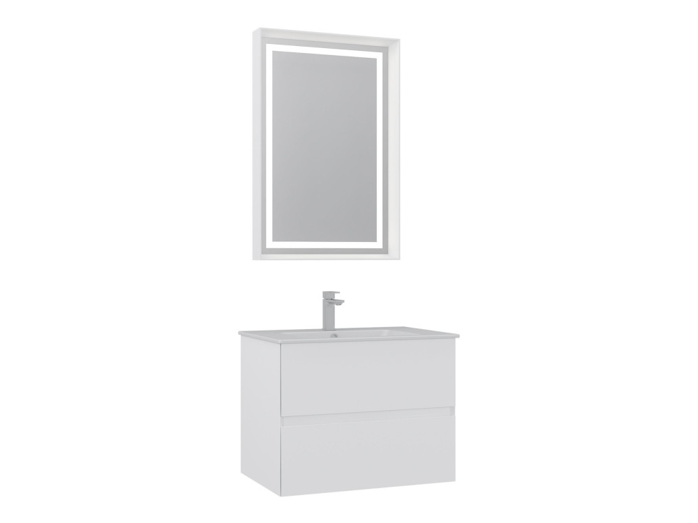Conjunto de mueble con lavabo y espejo (2 piezas) «Nest 71 v2» - 71 x 51 x 55 cm - Blanco mate