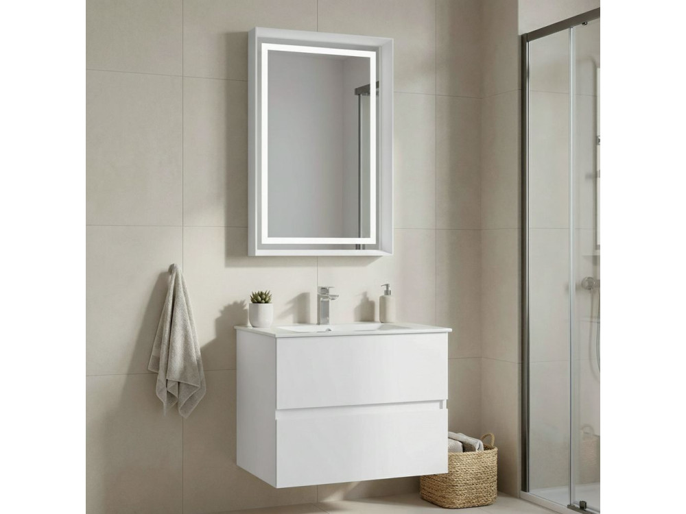Conjunto de mueble con lavabo y espejo (2 piezas) «Nest 71 v2» - 71 x 51 x 55 cm - Blanco mate
