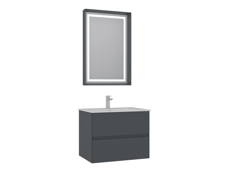 Conjunto de mueble con lavabo y espejo (2 piezas) «Nest 71 v2» - 71 x 51 x 55 cm - Antracita mate