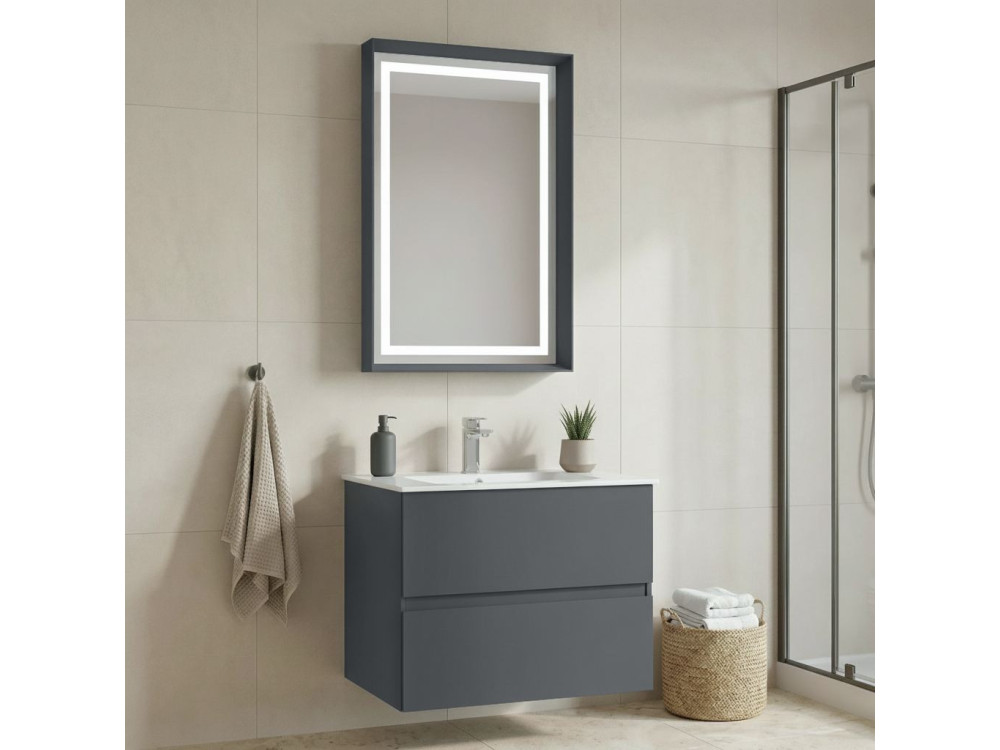 Conjunto de mueble con lavabo y espejo (2 piezas) «Nest 71 v2» - 71 x 51 x 55 cm - Antracita mate