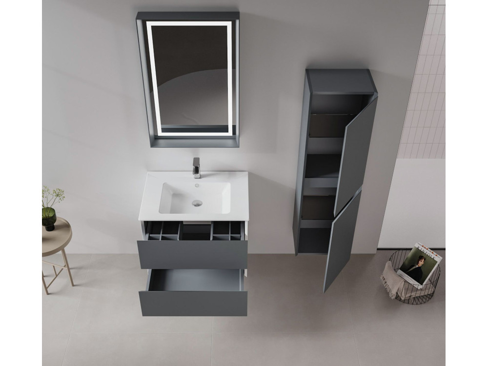 Conjunto de mueble con lavabo y espejo (2 piezas) «Nest 71 v2» - 71 x 51 x 55 cm - Antracita mate