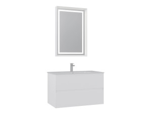 Conjunto de mueble con lavabo y espejo (2 piezas) «Nest 91 v2» - 91 x 51 x 55 cm - Blanco mate