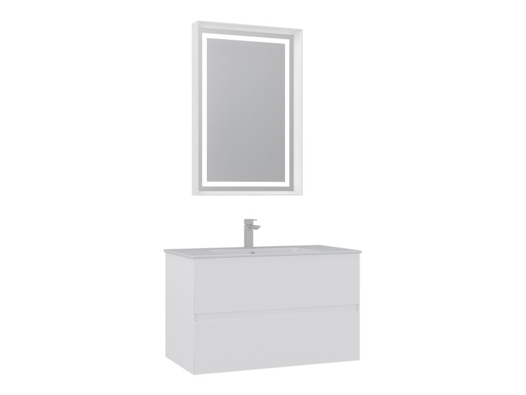 Conjunto de mueble con lavabo y espejo (2 piezas) «Nest 91 v2» - 91 x 51 x 55 cm - Blanco mate