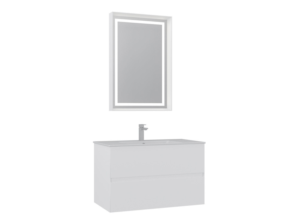 Conjunto de mueble con lavabo y espejo (2 piezas) «Nest 91 v2» - 91 x 51 x 55 cm - Blanco mate