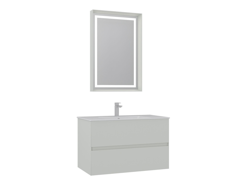 Conjunto de mueble con lavabo y espejo (2 piezas) «Nest 91 v2» - 91 x 51 x 55 cm - Mate Cashmere