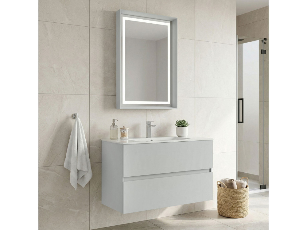 Conjunto de mueble con lavabo y espejo (2 piezas) «Nest 91 v2» - 91 x 51 x 55 cm - Mate Cashmere