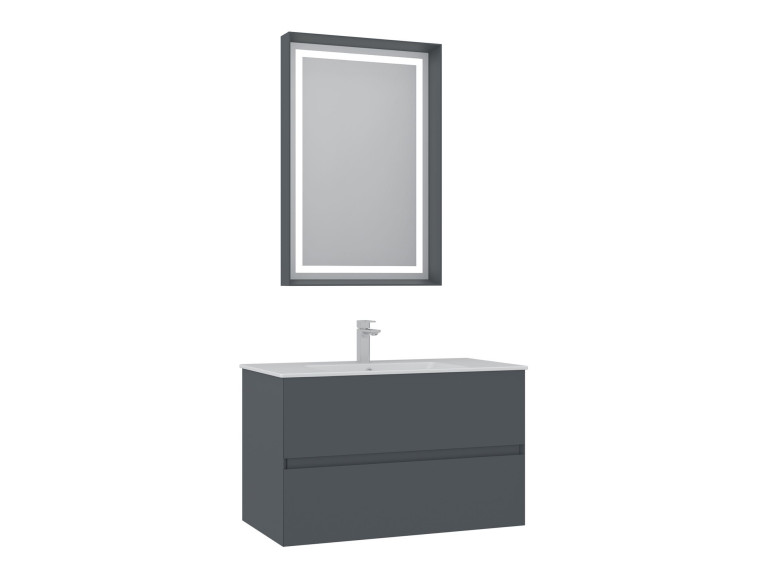 Conjunto de mueble con lavabo y espejo (2 piezas) «Nest 91 v2» - 91 x 51 x 55 cm - Antracita mate