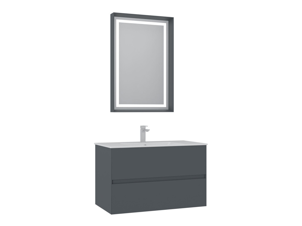 Conjunto de mueble con lavabo y espejo (2 piezas) «Nest 91 v2» - 91 x 51 x 55 cm - Antracita mate