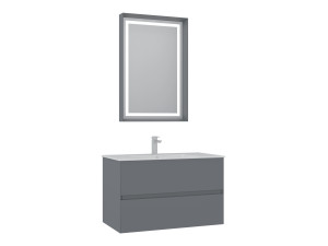 Conjunto de mueble con lavabo y espejo (2 piezas) «Nest 91 v2» - 91 x 51 x 55 cm - Gris mate