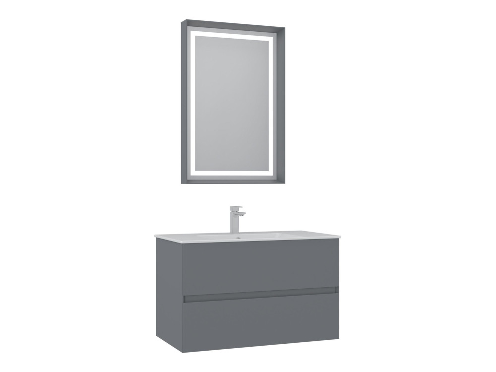 Conjunto de mueble con lavabo y espejo (2 piezas) «Nest 91 v2» - 91 x 51 x 55 cm - Gris mate