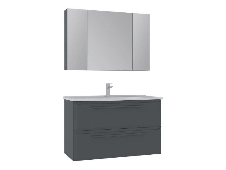 Conjunto de mueble con lavabo y espejo (2 piezas) «Nuvola 100 v2» - 100 x 50 x 62 cm - Antracita