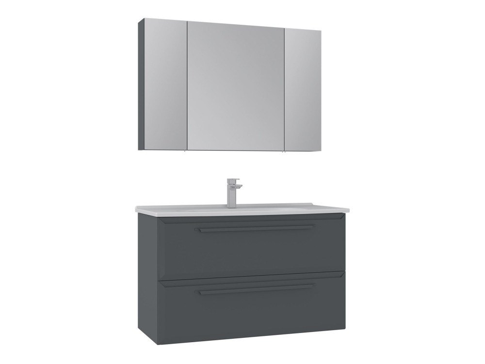 Conjunto de mueble con lavabo y espejo (2 piezas) «Nuvola 100 v2» - 100 x 50 x 62 cm - Antracita