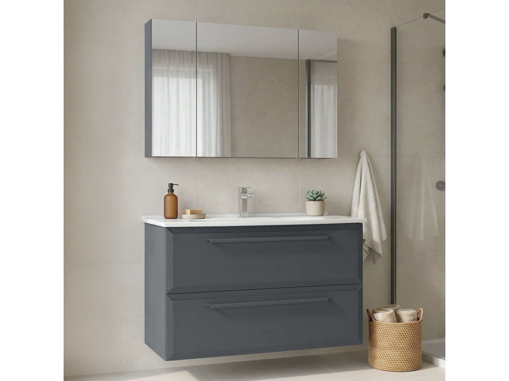 Conjunto de mueble con lavabo y espejo (2 piezas) «Nuvola 100 v2» - 100 x 50 x 62 cm - Antracita