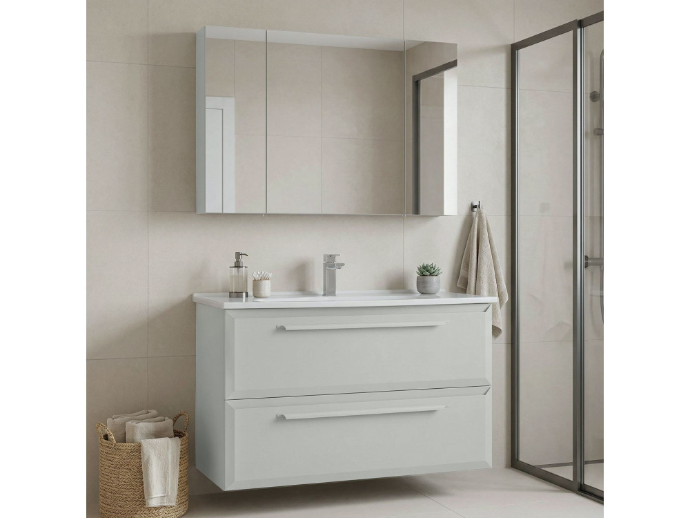 Conjunto de mueble con lavabo y espejo (2 piezas) «Nuvola 100 v2» - 100 x 50 x 62 cm - Cashmere