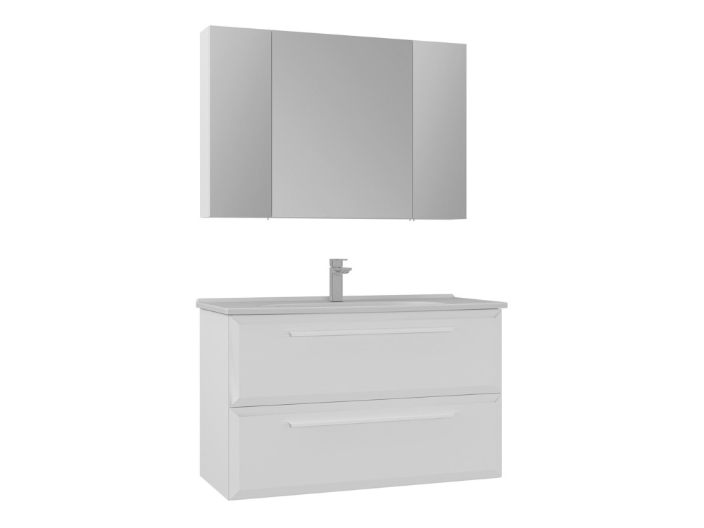 Conjunto de mueble con lavabo y espejo (2 piezas) «Nuvola 100 v2» - 100 x 50 x 62 cm - Blanco