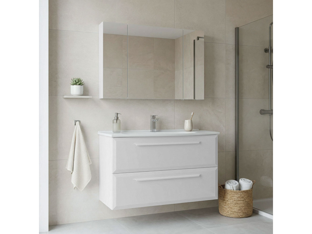 Conjunto de mueble con lavabo y espejo (2 piezas) «Nuvola 100 v2» - 100 x 50 x 62 cm - Blanco