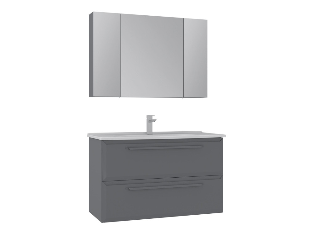 Conjunto de mueble con lavabo y espejo (2 piezas) «Nuvola 100 v2» - 100 x 50 x 62 cm - Gris