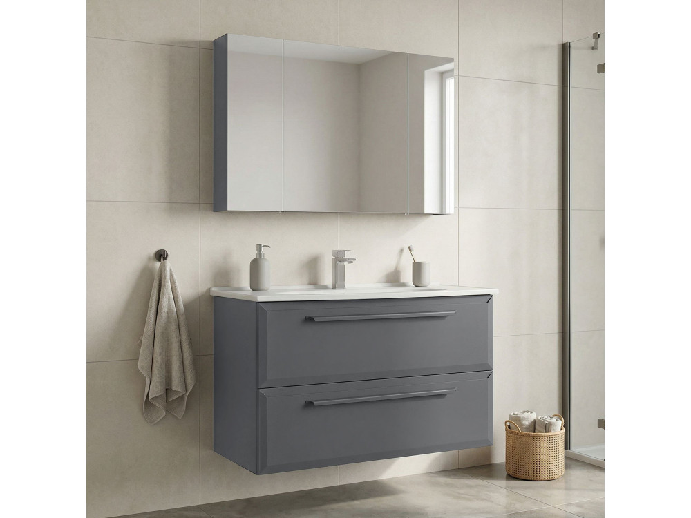 Conjunto de mueble con lavabo y espejo (2 piezas) «Nuvola 100 v2» - 100 x 50 x 62 cm - Gris