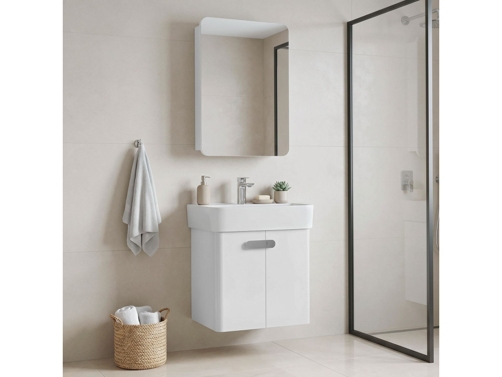 Conjunto de mueble con lavabo y espejo (2 piezas) «Orbit 55» - 55 x 38 x 62 cm - Blanco