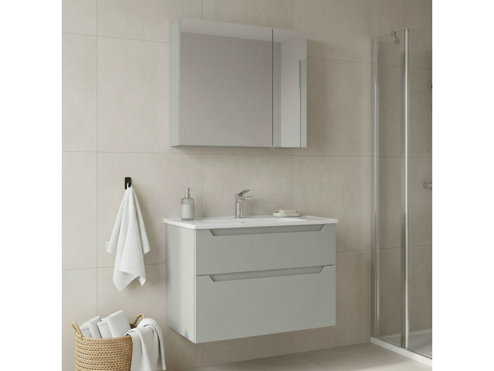 Conjunto de mueble con lavabo y espejo (2 piezas) «Messina 85 v2» - 85 x 45 x 55 cm - Cachemira mate