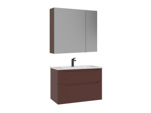 Conjunto de mueble con lavabo y espejo (2 piezas) «Messina 85 v2» - 85 x 45 x 55 cm - Rojo mate