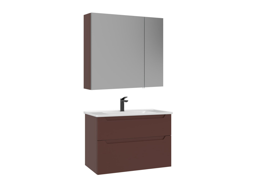 Conjunto de mueble con lavabo y espejo (2 piezas) «Messina 85 v2» - 85 x 45 x 55 cm - Rojo mate