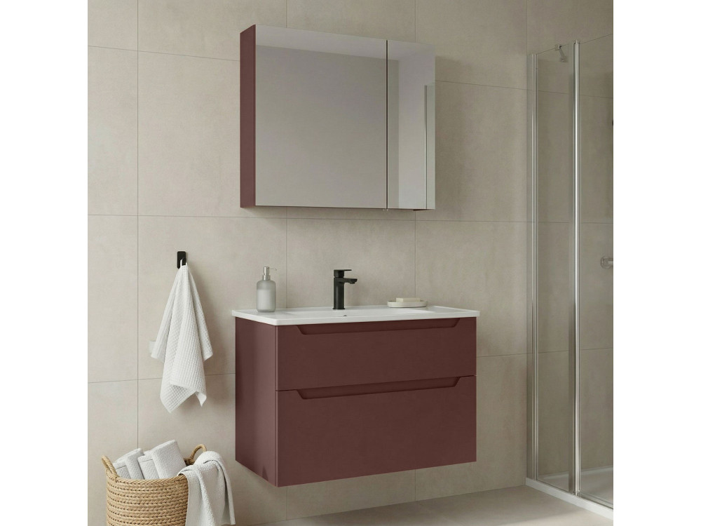 Conjunto de mueble con lavabo y espejo (2 piezas) «Messina 85 v2» - 85 x 45 x 55 cm - Rojo mate