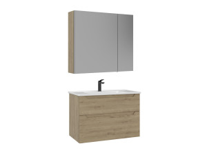 Conjunto de mueble con lavabo y espejo (2 piezas) «Messina 85 v2» - 85 x 45 x 55 cm - Roble