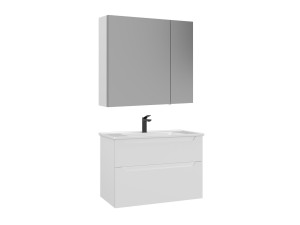 Conjunto de mueble de lavabo con espejo (2 piezas) «Messina 85 v2» - 85 x 45 x 55 cm - Blanco mate