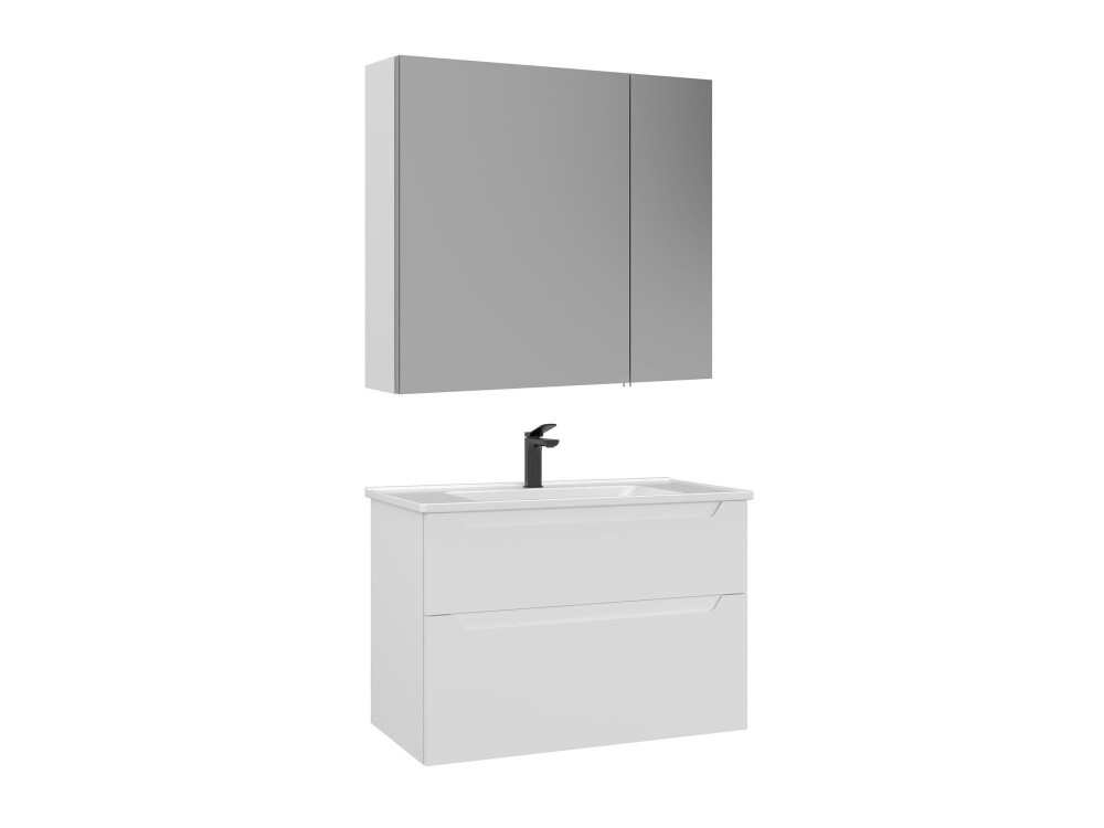 Conjunto de mueble de lavabo con espejo (2 piezas) «Messina 85 v2» - 85 x 45 x 55 cm - Blanco mate