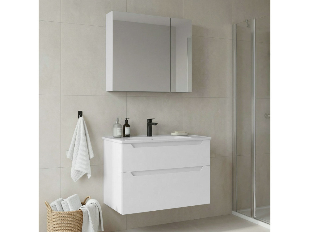 Conjunto de mueble de lavabo con espejo (2 piezas) «Messina 85 v2» - 85 x 45 x 55 cm - Blanco mate