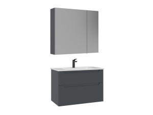 Conjunto de mueble con lavabo y espejo (2 piezas) «Messina 85 v2» - 85 x 45 x 55 cm - Antracita mate