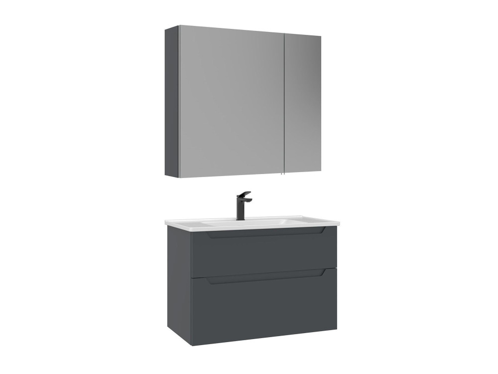 Conjunto de mueble con lavabo y espejo (2 piezas) «Messina 85 v2» - 85 x 45 x 55 cm - Antracita mate