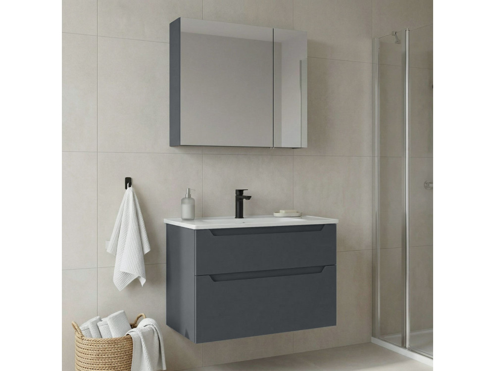 Conjunto de mueble con lavabo y espejo (2 piezas) «Messina 85 v2» - 85 x 45 x 55 cm - Antracita mate