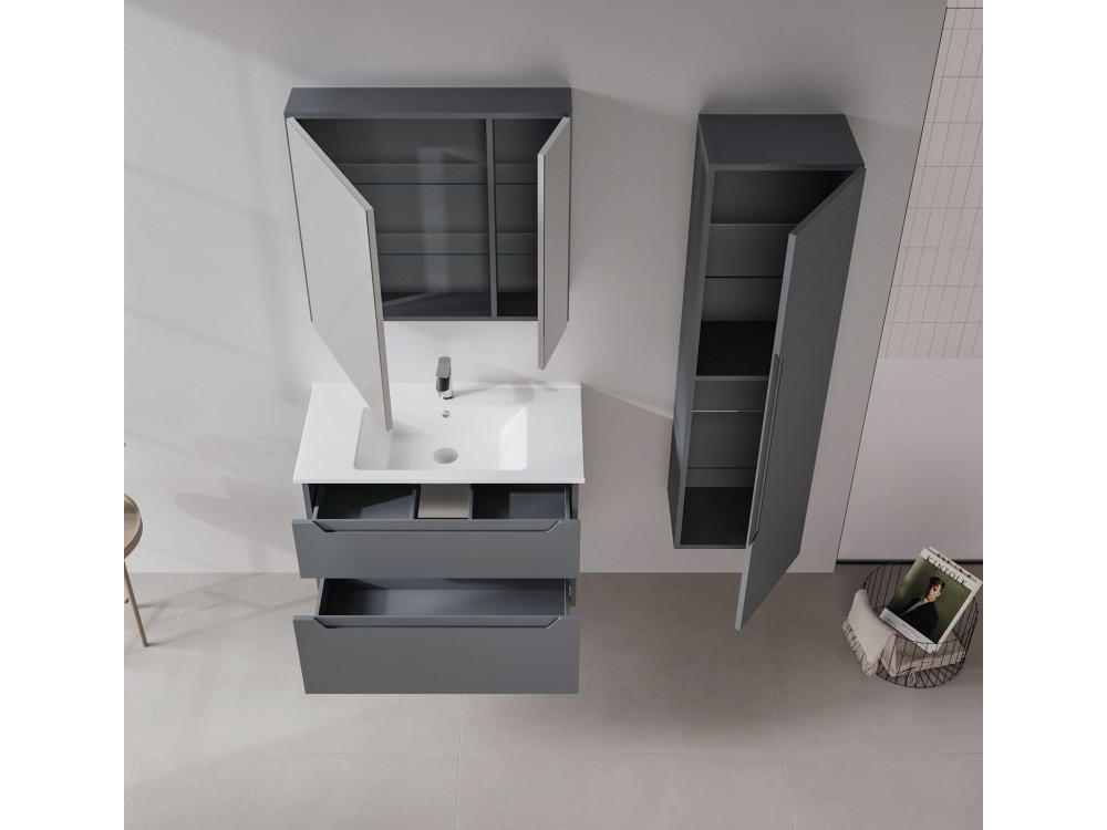 Conjunto de mueble con lavabo y espejo (2 piezas) «Messina 85 v2» - 85 x 45 x 55 cm - Antracita mate