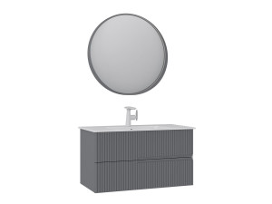 Conjunto de mueble de lavabo con espejo (2 piezas) «Moonlight 90 v2» - 91 x 51 x 51 cm - Gris mate