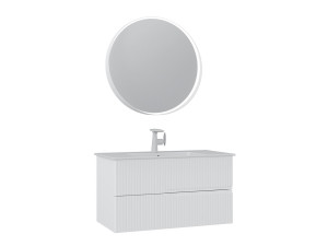 Conjunto de mueble de lavabo con espejo (2 piezas) «Moonlight 90 v2» - 91 x 51 x 51 cm - Blanco mate